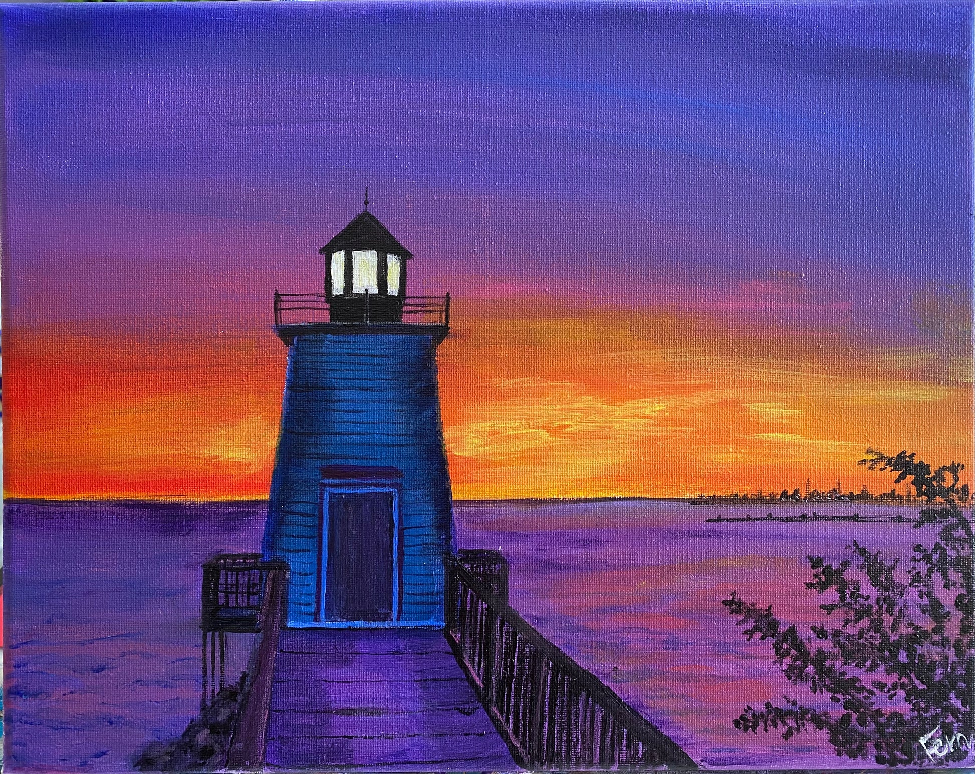Small Lighthouse bathed in Blue