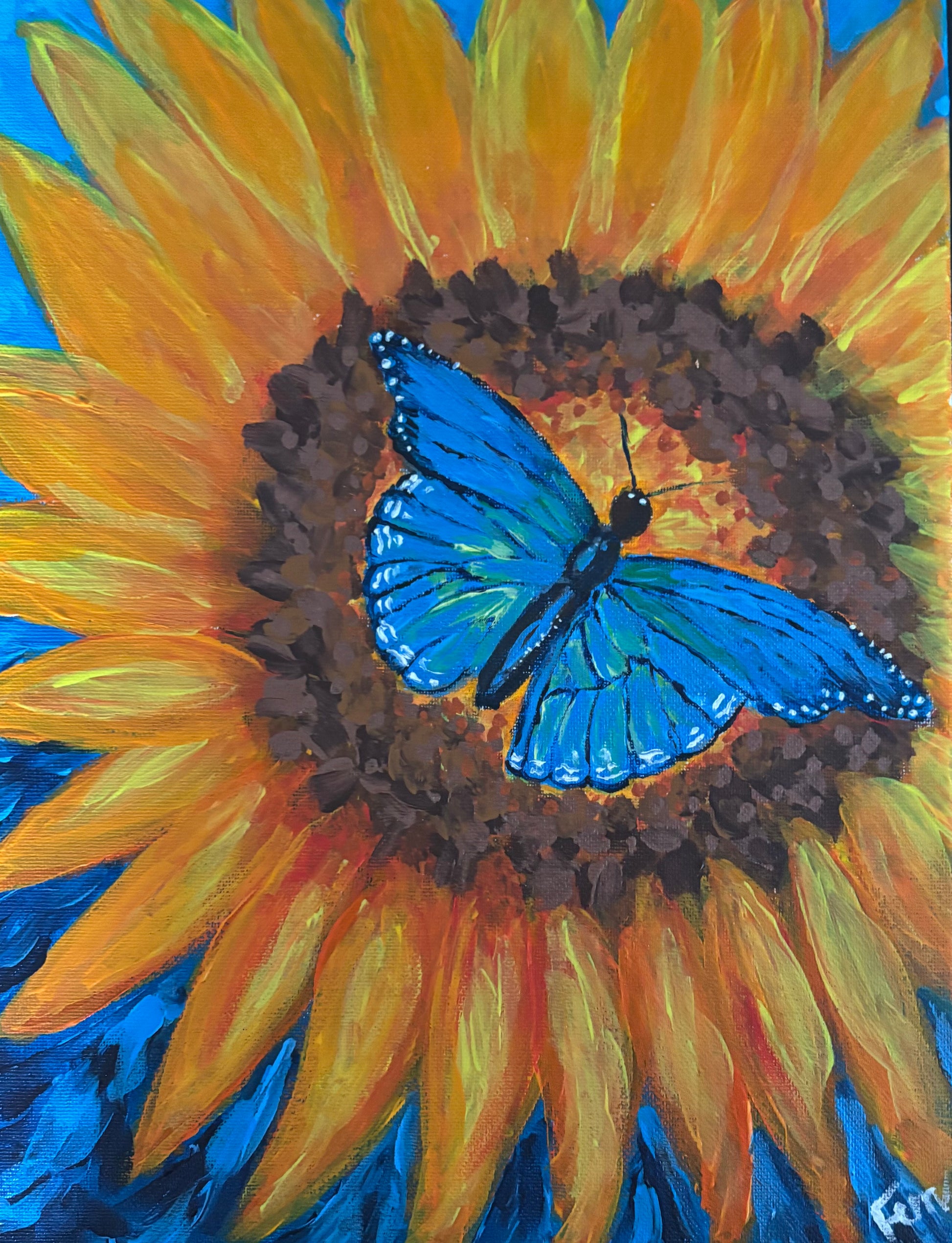 Vibrant Blue Butterfly and Sunflower