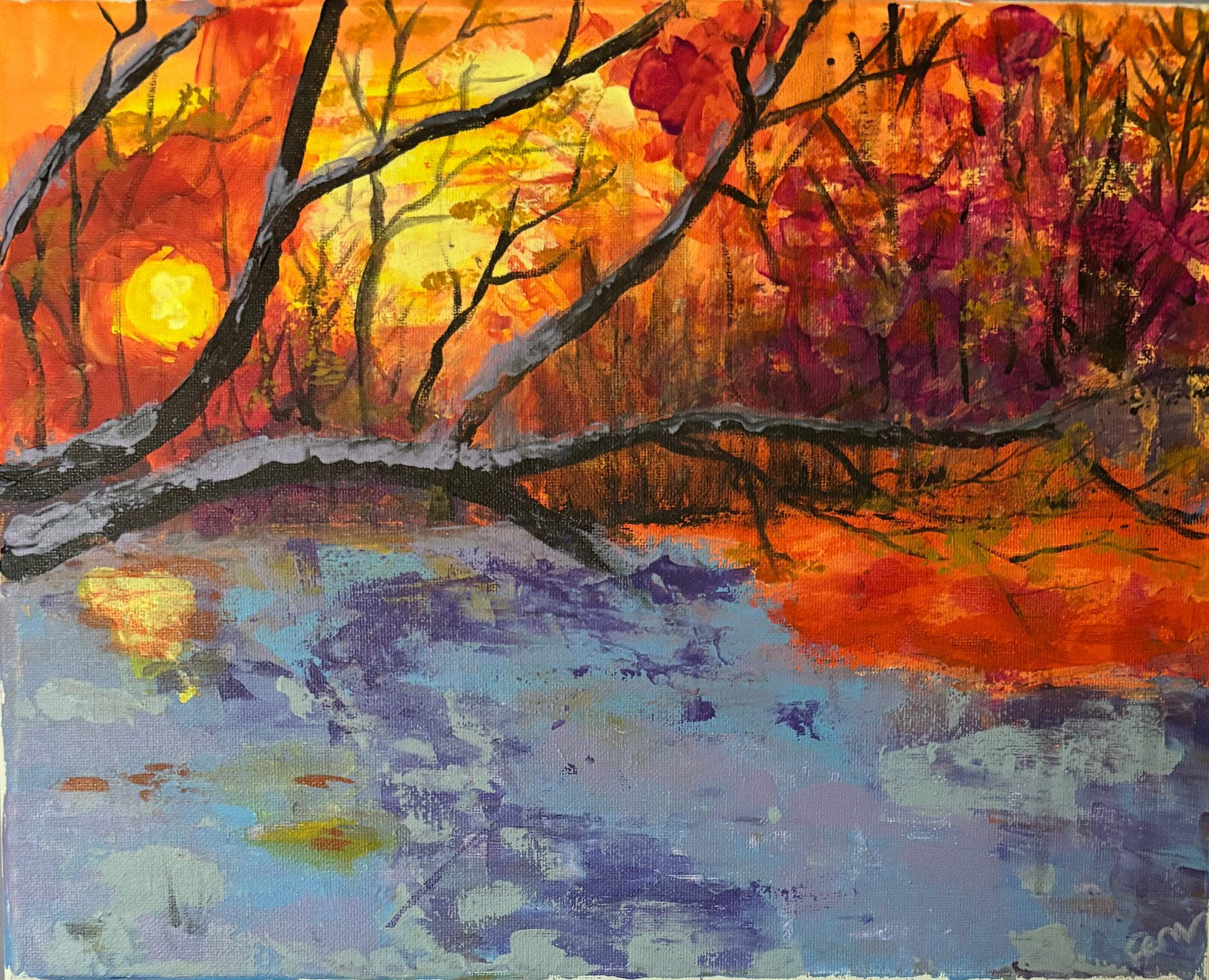 Bold Winter Sunset At The Lake